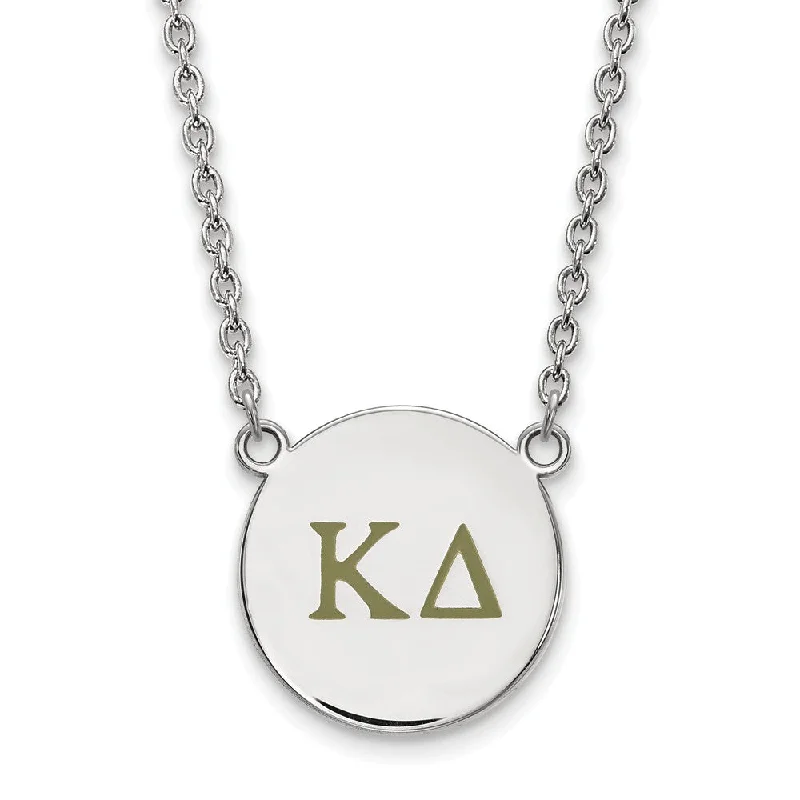 ladies-elegant-gold-necklaces-Sterling Silver Kappa Delta Large Olive Green Enamel Greek Necklace