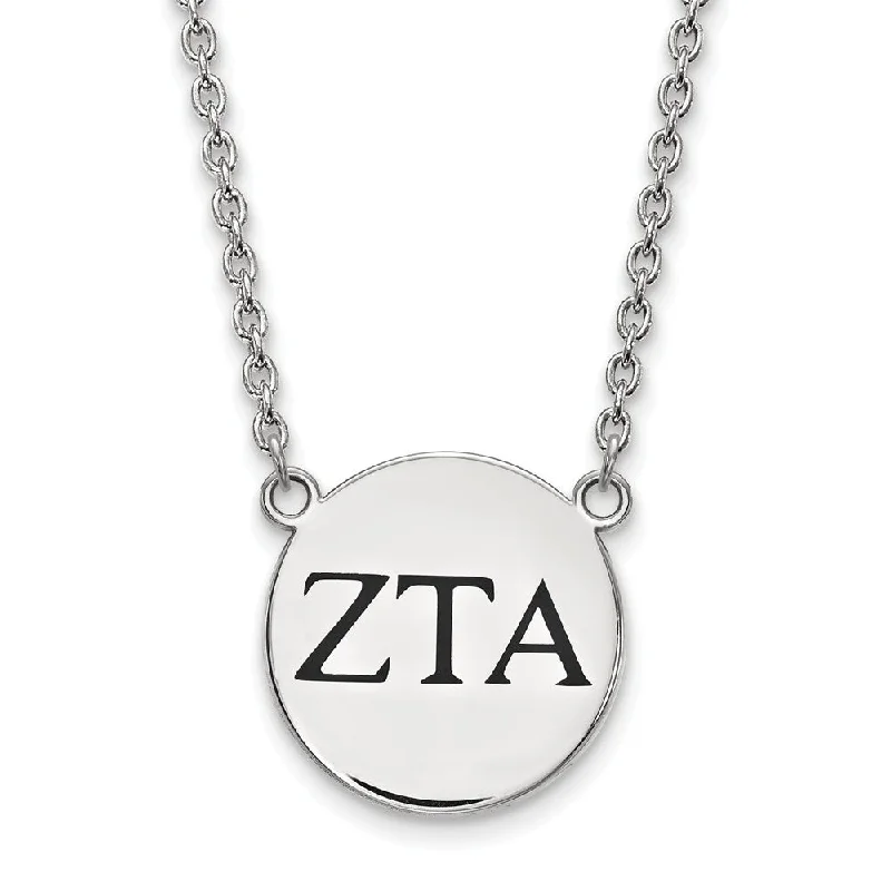 ladies-party-necklaces-Sterling Silver Zeta Tau Alpha Large Enamel Greek Letters Necklace