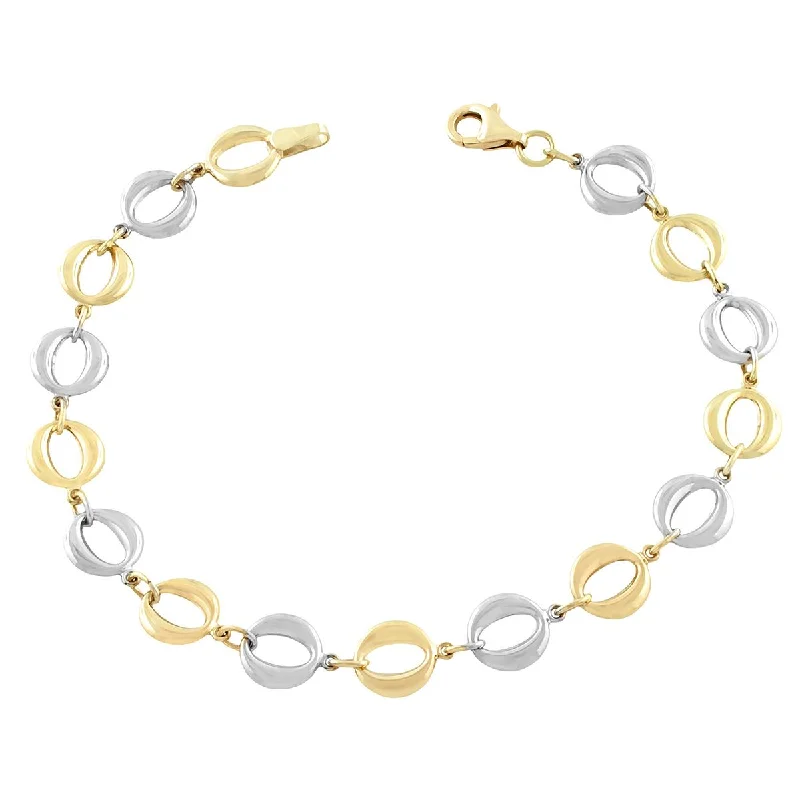 ladies-minimalist-rose-gold-bracelets-TWO-TONE GOLD PUFFED CIRCLE LINK BRACELET