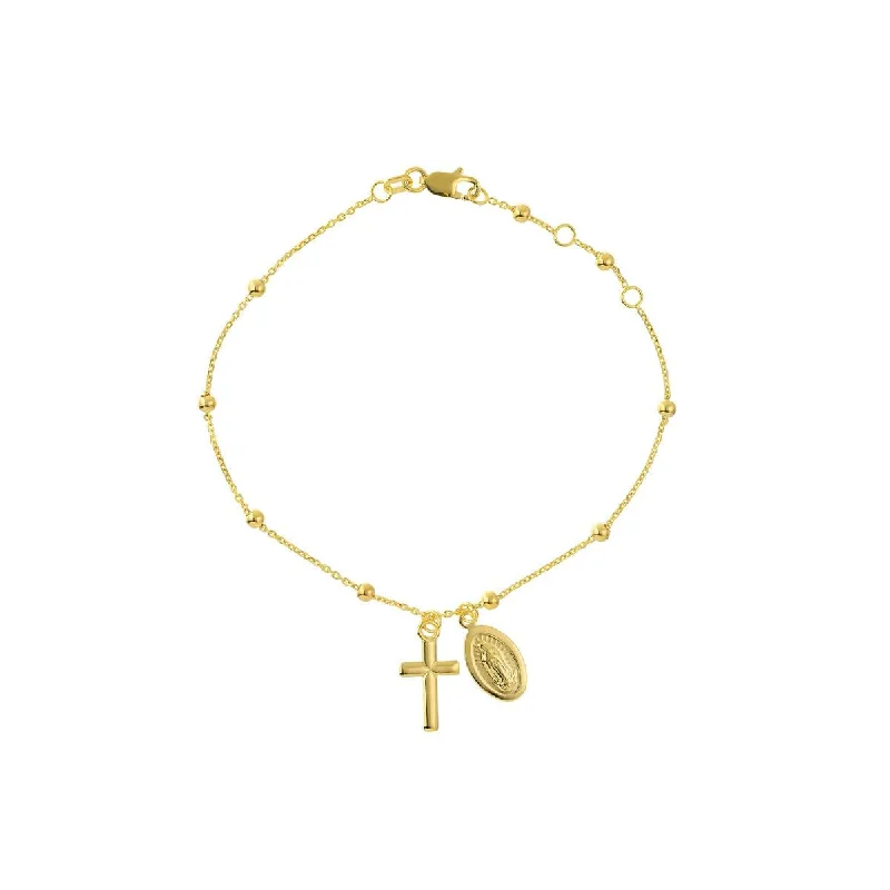 ladies-bohemian-bangle-bracelets-YELLOW GOLD MARY AND CROSS CHARM BRACELET