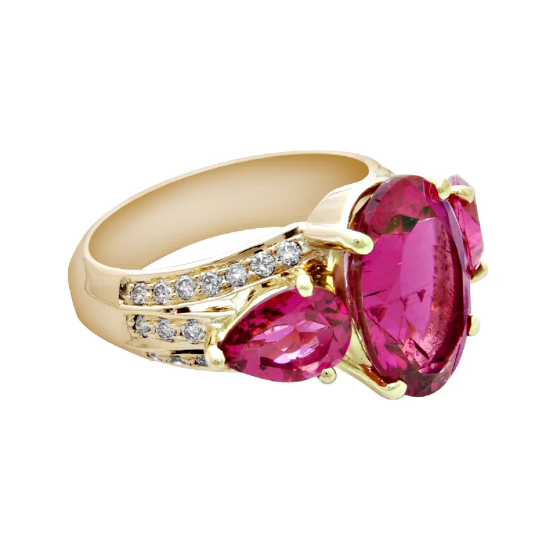 Ladies rings with leaf designs -Ring-Rubellite and Diamond  (1795G)