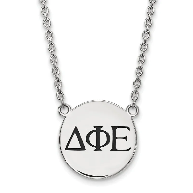 ladies-rose-gold-pearl-necklaces-Sterling Silver Delta Phi Epsilon Large Enamel Greek Letters Necklace