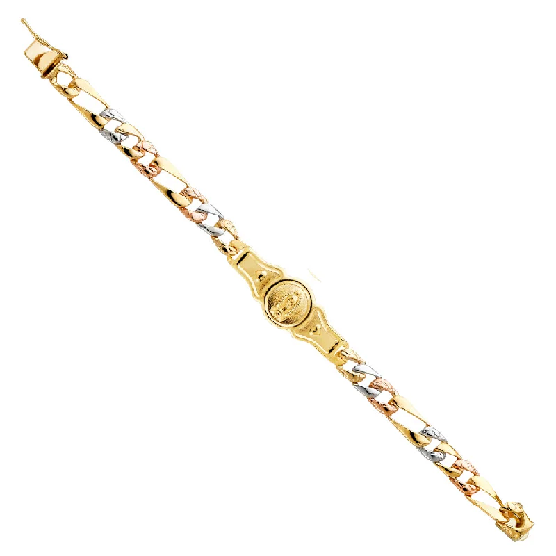 ladies-bangle-bracelets-14K Stamp Nugget Figaro Link Guadalupe ID Bracelet