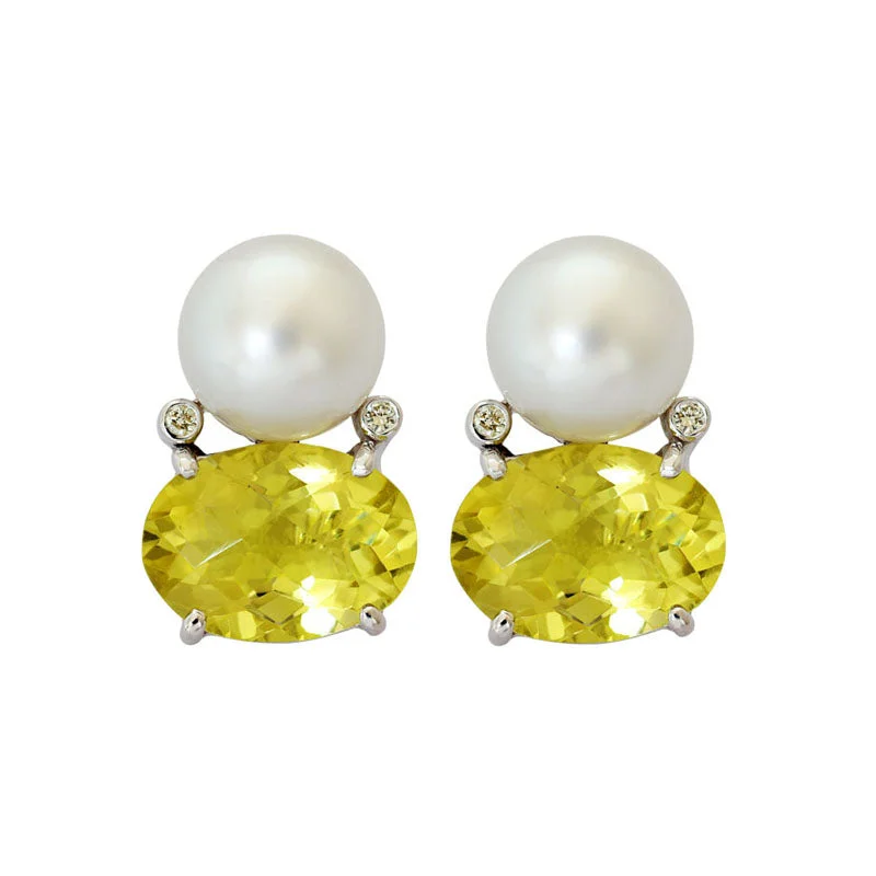 ladies-ethnic-necklaces-Earrings-Lemon Quartz, South Sea Pearl and Diamond