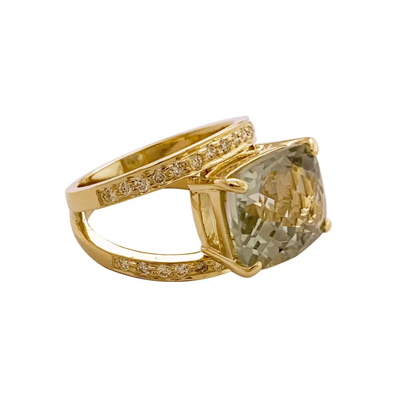 Ladies rings bold statement -RING- GREEN QUARTZ AND DIAMOND