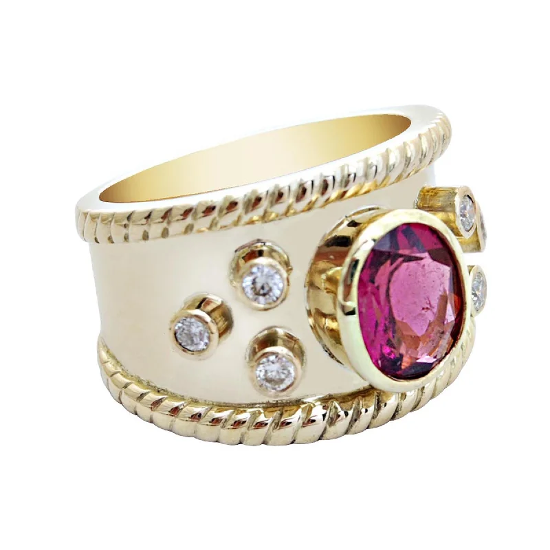 Ladies rings with wave designs -Ring-Rubellite and Diamond  (1745N)