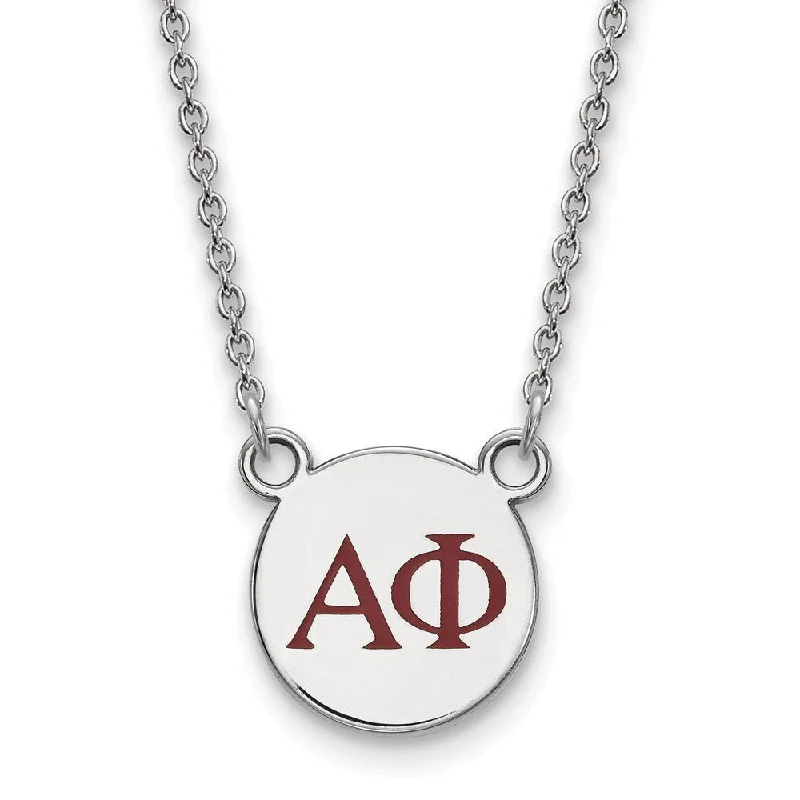 ladies-short-heart-necklaces-Sterling Silver Alpha Phi Small Red Enamel Greek Letters Necklace