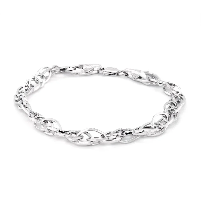 ladies-heart-silver-bracelets-WHITE GOLD HOLLOW LINK FASHION BRACELET