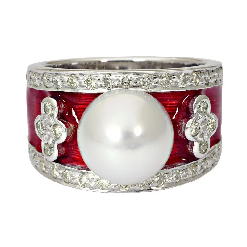 Ladies rings with elephant motifs -Ring-South Sea Pearl and Diamond (Enamel)  (220QS)