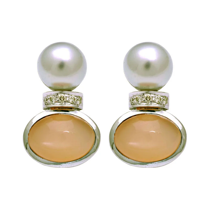 ladies-elegant-pearl-necklaces-Earrings-South Sea Pearl, Pink Moonstone and Diamond