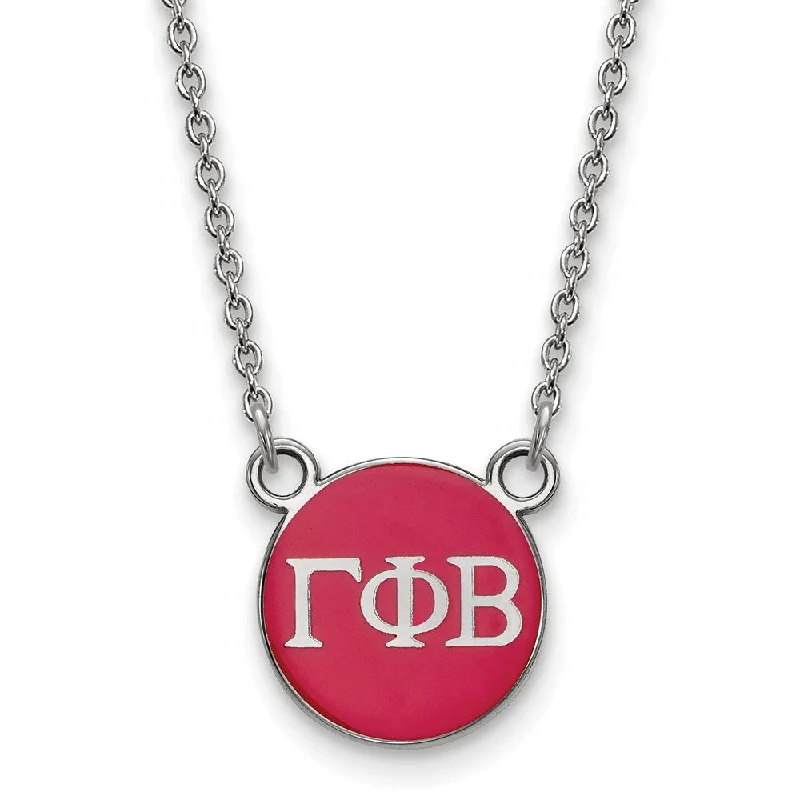 ladies-minimalist-diamond-necklaces-Sterling Silver Gamma Phi Beta Small Red Enamel Disc Necklace