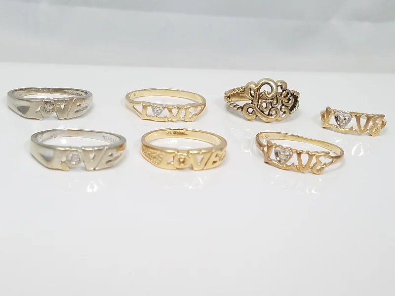 Ladies rings oversized look -Lot of 7 Vintage 10k Gold "Love" Rings