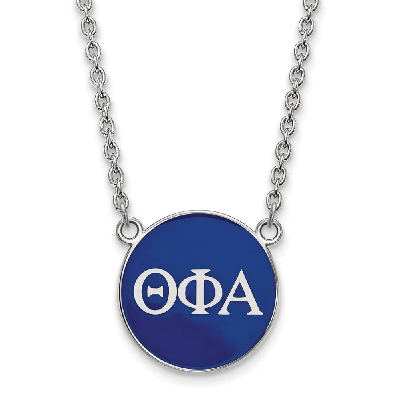 ladies-ethnic-charm-necklaces-Sterling Silver Theta Phi Alpha Large Blue Enamel Disc Necklace