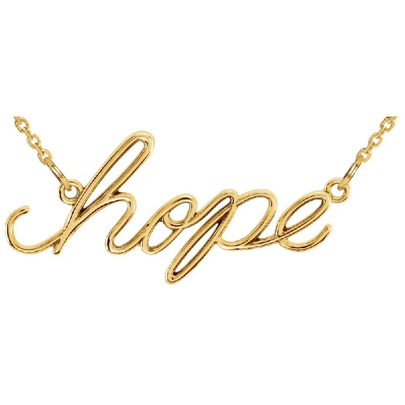 ladies-statement-gold-necklaces-14K Yellow Gold Petite Hope Script Necklace, 16.25 Inch