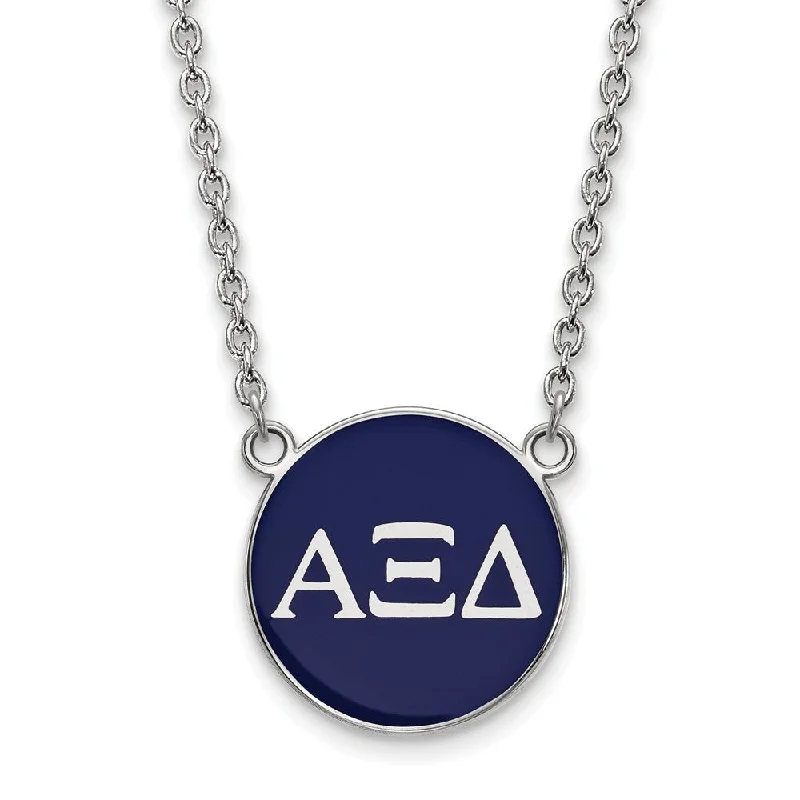 ladies-long-pearl-necklaces-Sterling Silver Alpha Xi Delta Large Blue Enamel Disc Necklace