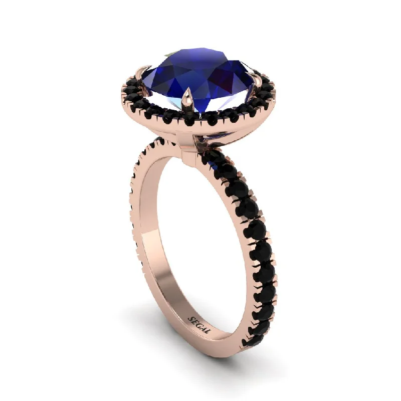 Ladies engagement rings trillion cut -Round Cut Sapphire Halo Engagement Ring - Charleigh No. 44