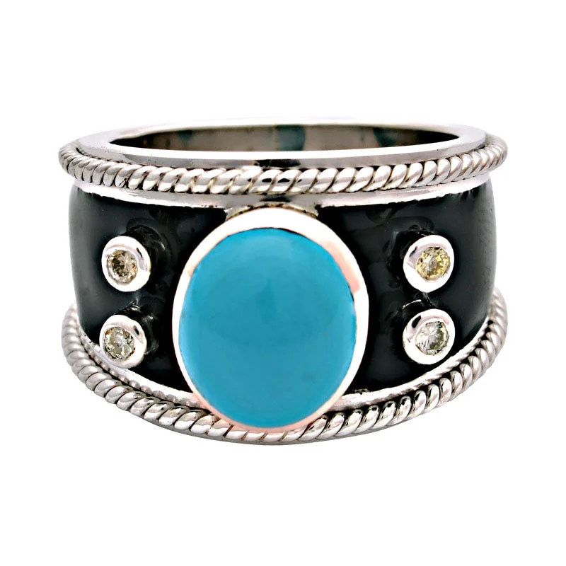 Ladies rings for hangouts -Ring-Turquoise, Diamond (Enamel)