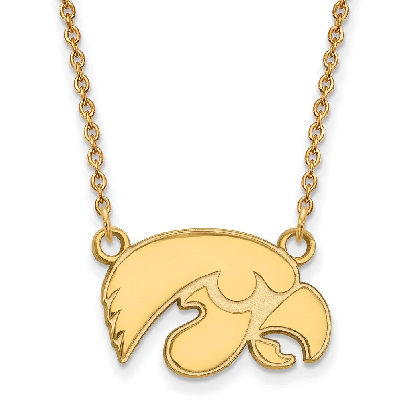 ladies-bridal-silver-necklaces-10k Yellow Gold U of Iowa Small Hawkeye Pendant Necklace