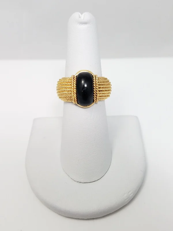 Ladies rings cool bands -$3500 18k Yellow Gold Natural Onyx Roberto Coin Ribbed Ring