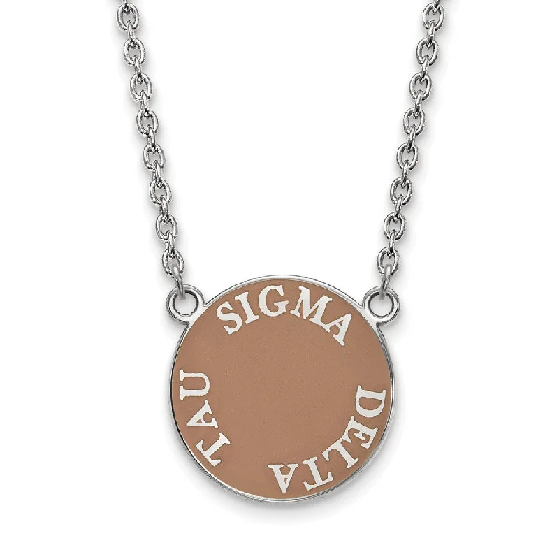 ladies-handmade-tassel-necklaces-Sterling Silver Sigma Delta Tau Large Enamel Disc Necklace