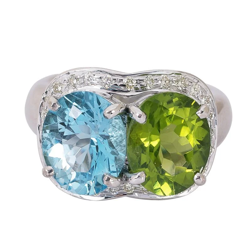 Ladies rings hammered finish -Ring- Blue Topaz, Peridot and Diamond  (255RS)