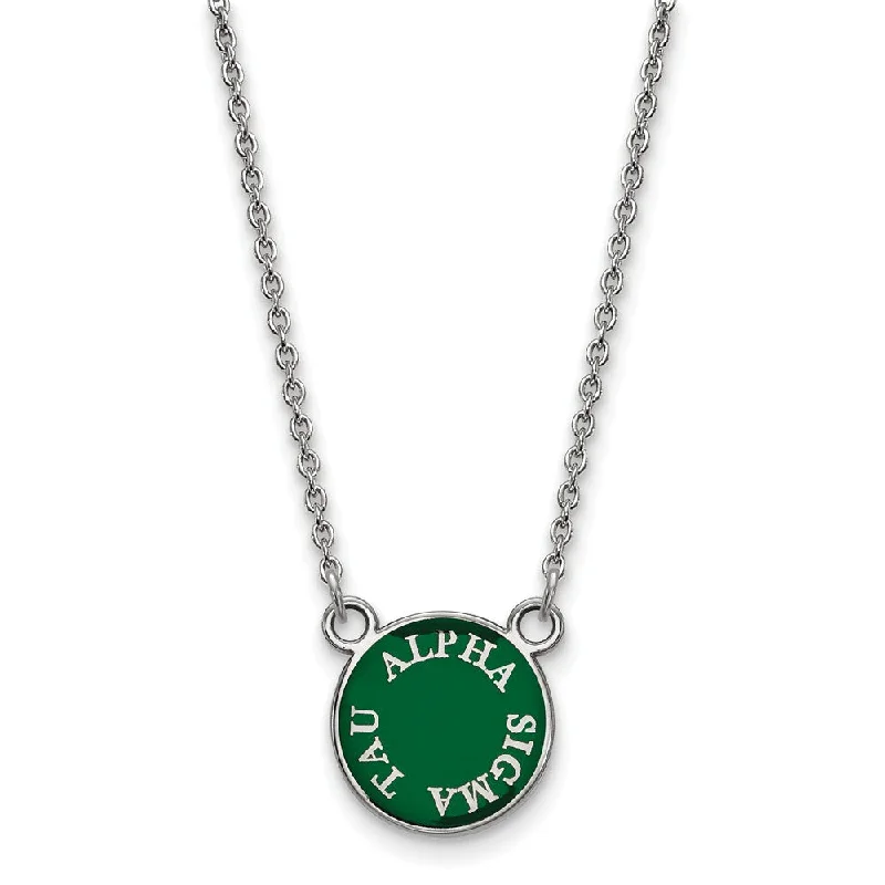 ladies-classic-silver-necklaces-Sterling Silver Alpha Sigma Tau XS (Tiny) Enamel Necklace