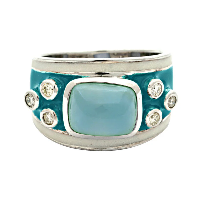 Ladies rings quirky bands -Ring- Chalcedony and Diamond (Enamel)