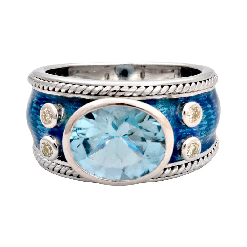 Ladies rings for daughters -Ring-Blue Topaz and Diamond (Enamel)