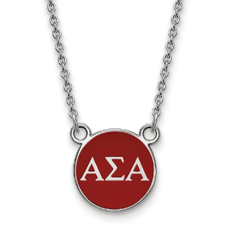 ladies-silver-beaded-necklaces-Sterling Silver Alpha Sigma Alpha Small Red Enamel Disc Necklace