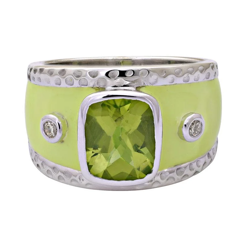 Ladies rings with tree designs -Ring-Peridot and Diamond (Enamel)  (222QS)