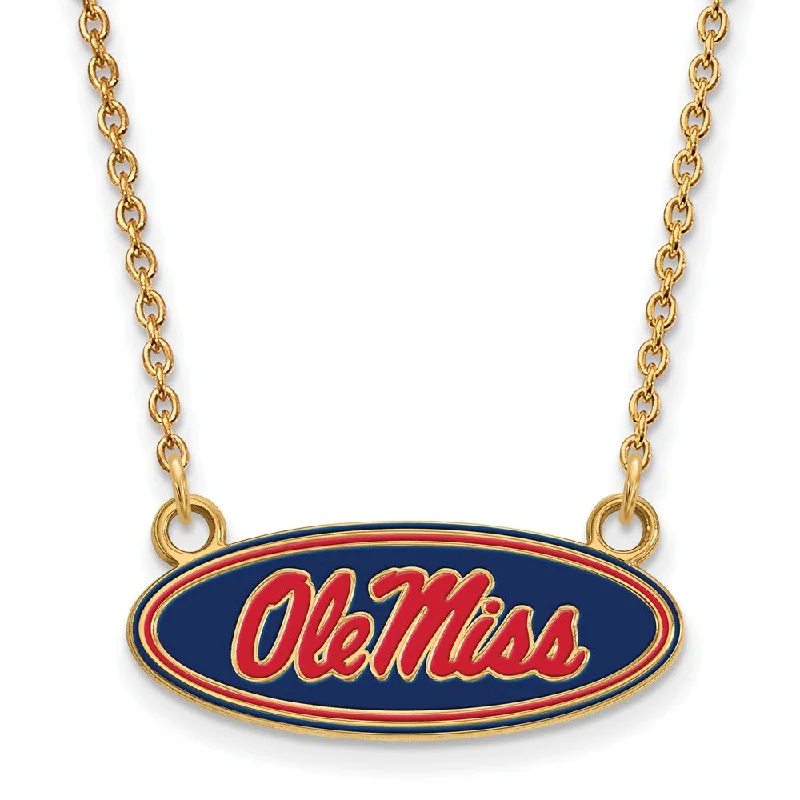 ladies-long-beaded-necklaces-14k Gold Plated Silver U of Mississippi Ole Miss Enamel Necklace