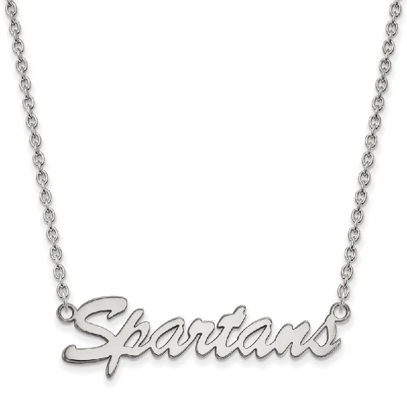 ladies-pearl-rose-gold-necklaces-Sterling Silver Michigan State Medium 'Spartans' Pendant Necklace