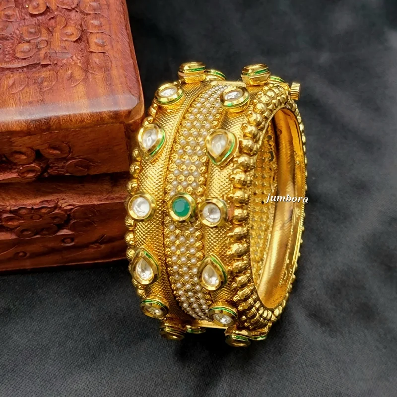 ladies-handmade-diamond-bracelets-Antique Gold Openable Kundan Bangle Bracelet