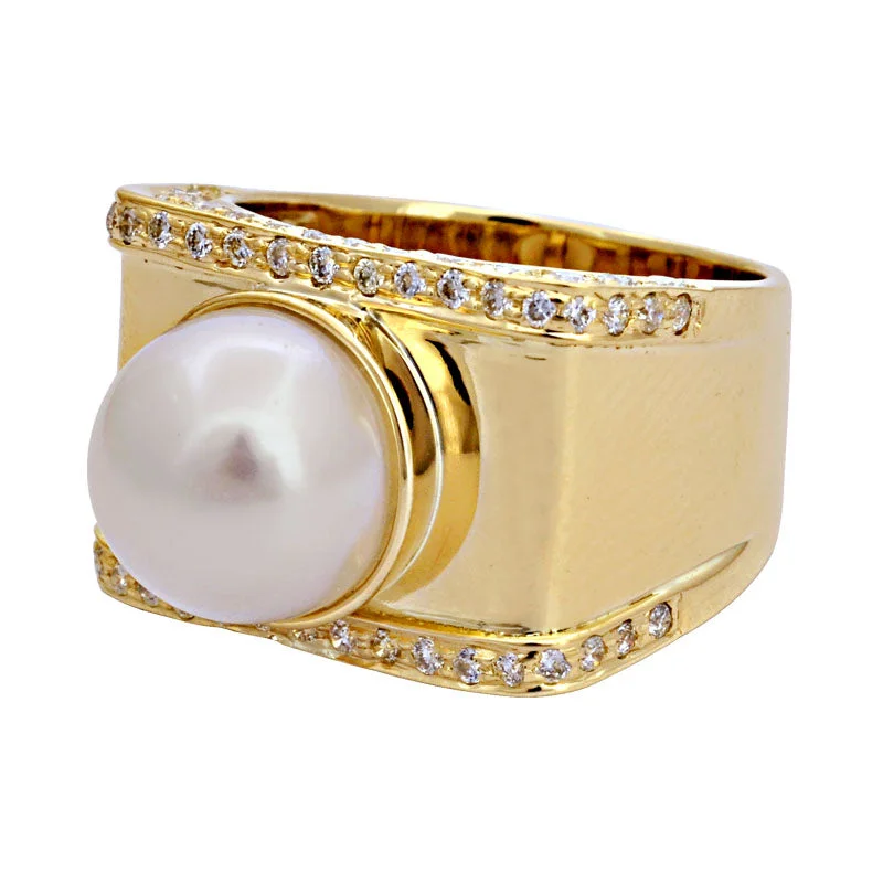 Ladies rings classic design -Ring-South Sea Pearl and Diamond