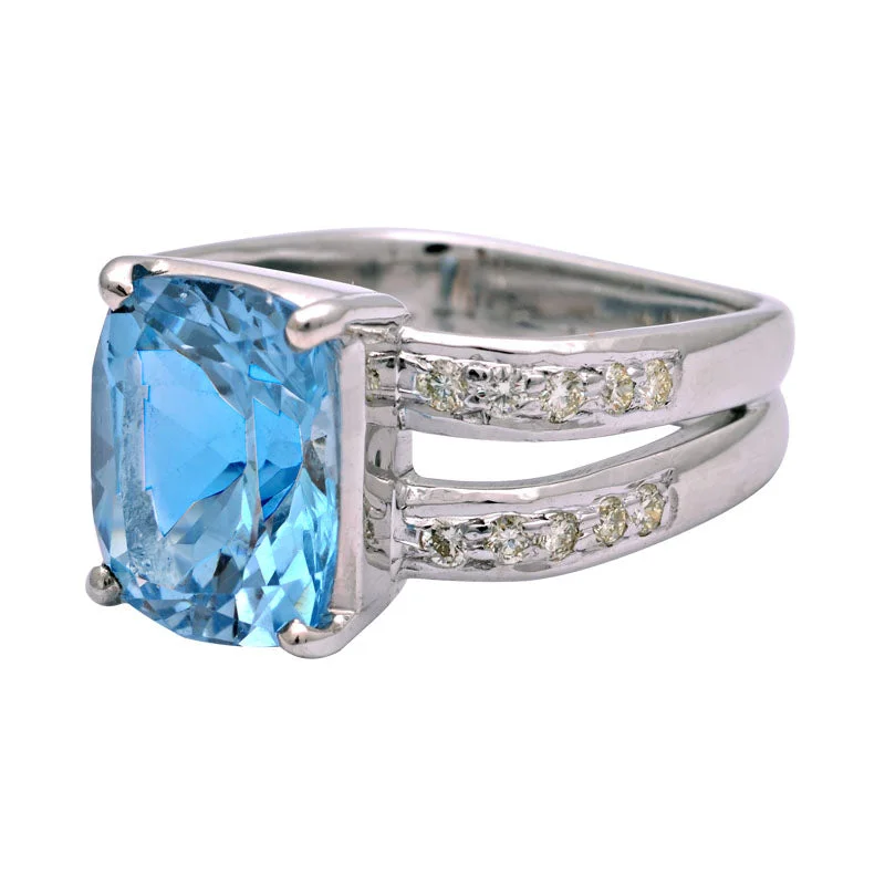 Ladies rings luxury brands -Ring-Blue Topaz and Diamond