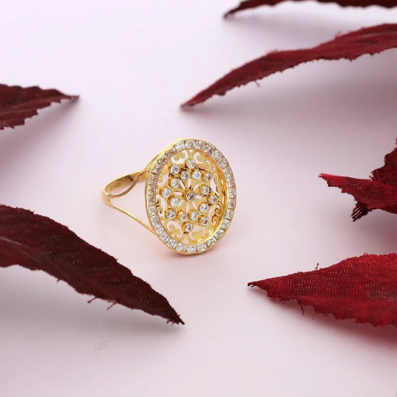 Ladies rings for mothers -Gold Dainty Round Design Zircon Ring 18KT - FKJRN18K9230