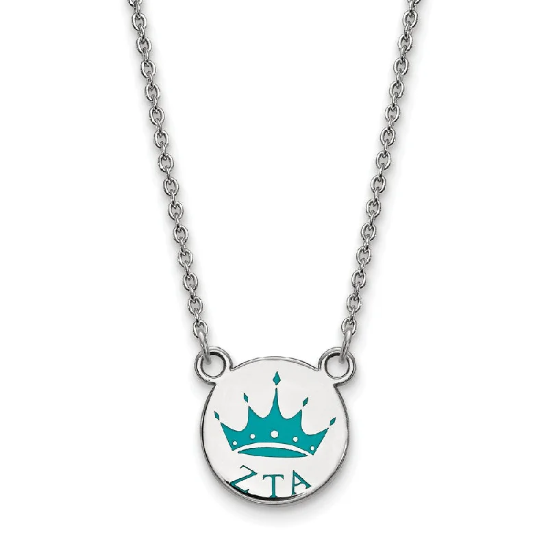 ladies-name-necklaces-Sterling Silver Zeta Tau Alpha Small Enamel Necklace