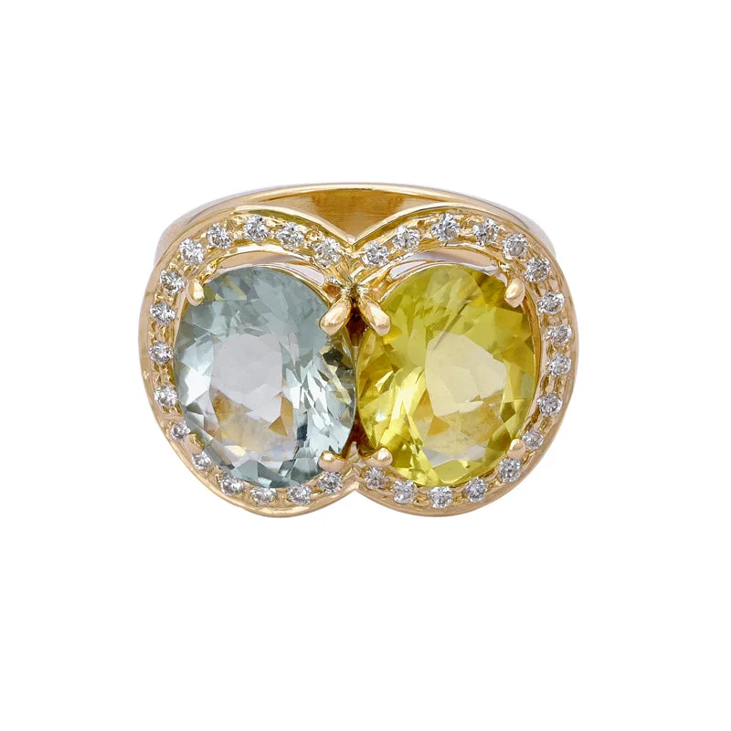 Ladies rings for wanderers -Ring- Lemon Quartz, Green Quartz and Diamond