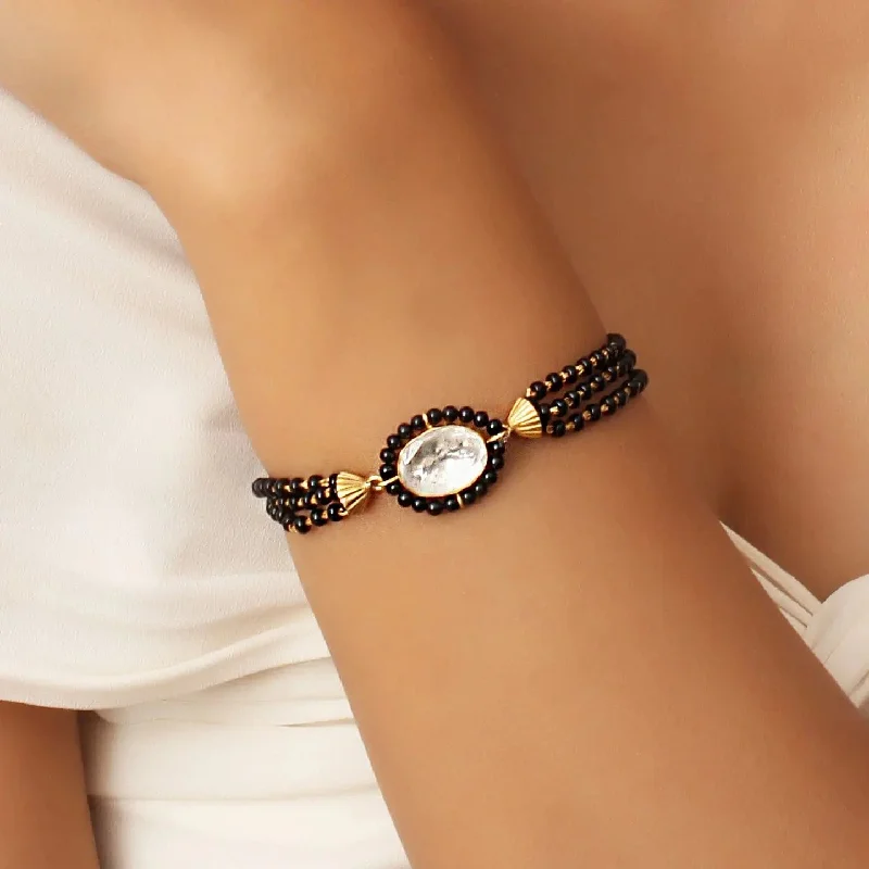 ladies-birthstone-rose-gold-bracelets-Black beads mangalsutra bracelet