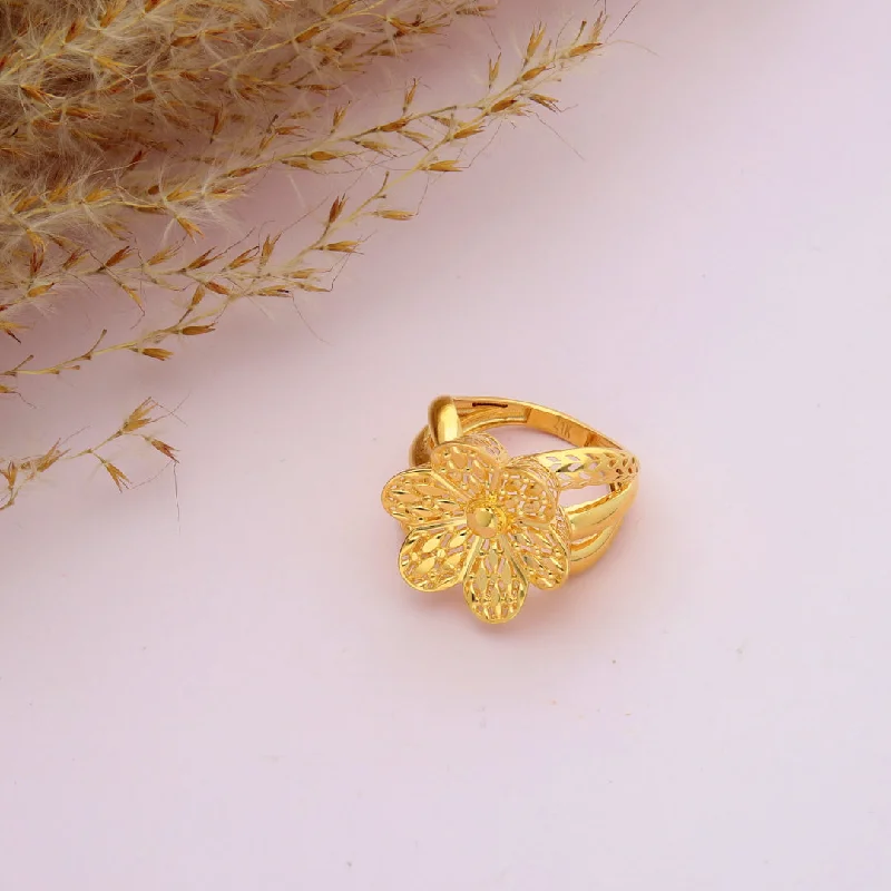 Ladies rings for road trips -Gold Fancy Flower Shaped Ring 21KT - FKJRN21KM9702