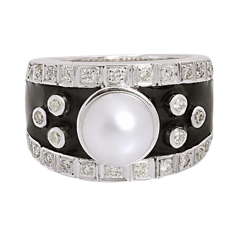 Ladies rings with dog motifs -Ring-South Sea Pearl and Diamond (Enamel)  (206FS)