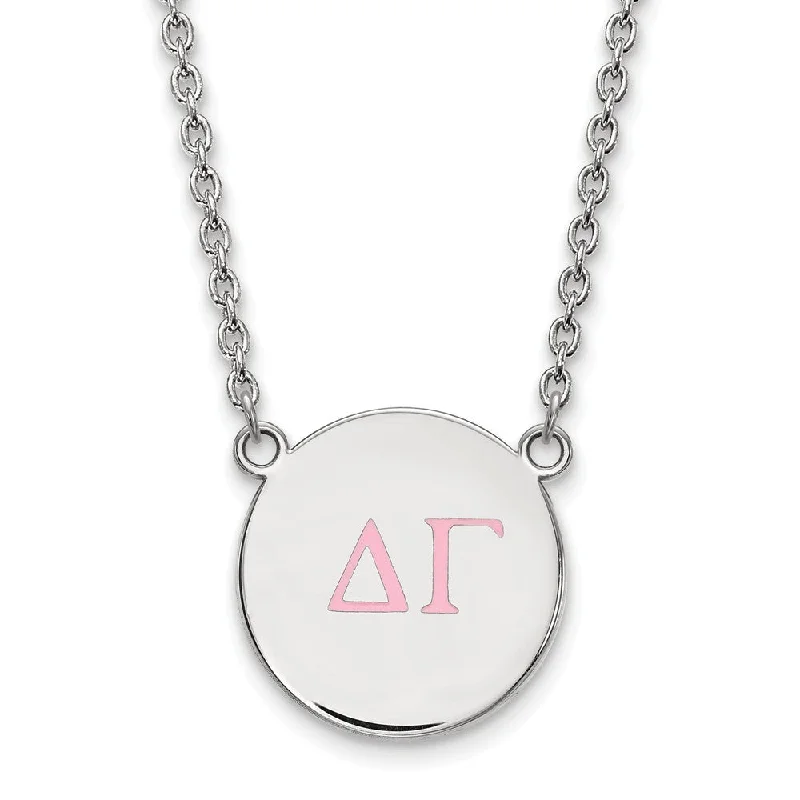 ladies-star-pendant-necklaces-Sterling Silver Delta Gamma Large Pink Enamel Greek Letters Necklace