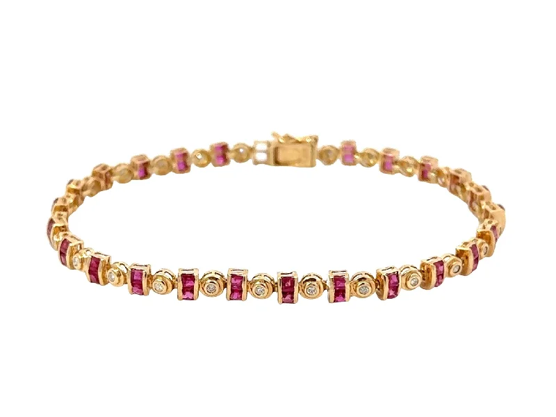 ladies-flower-rose-gold-bracelets-14k Yellow Gold Diamond and Ruby Tennis Bracelet