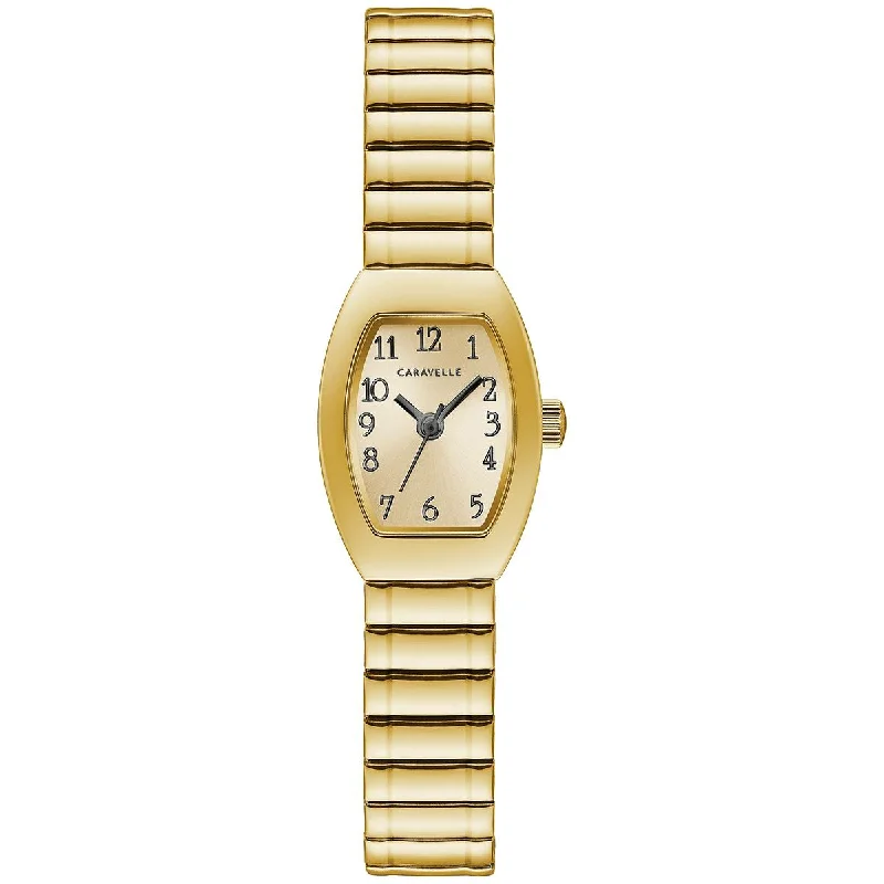 ladies-moon-pearl-bracelets-LADIES GOLD-TONE STEEL CARAVELLE TRADITIONAL WATCH WITH EXPANSION BRACELET