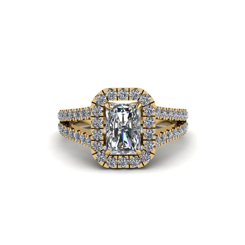 Ladies engagement rings with split shank -Radiant Cut Diamond Halo Split Shank Engagement Ring - Lainey No. 1