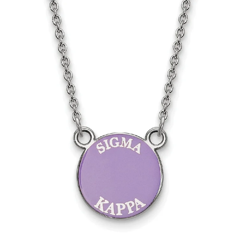 ladies-elegant-gold-necklaces-Sterling Silver Sigma Kappa Small Enamel Disc Necklace