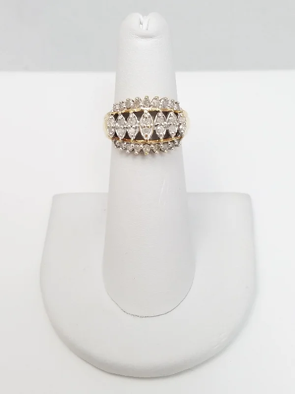 Ladies rings playful designs -Elegant 10k Yellow Gold Natural Diamond Ring Band