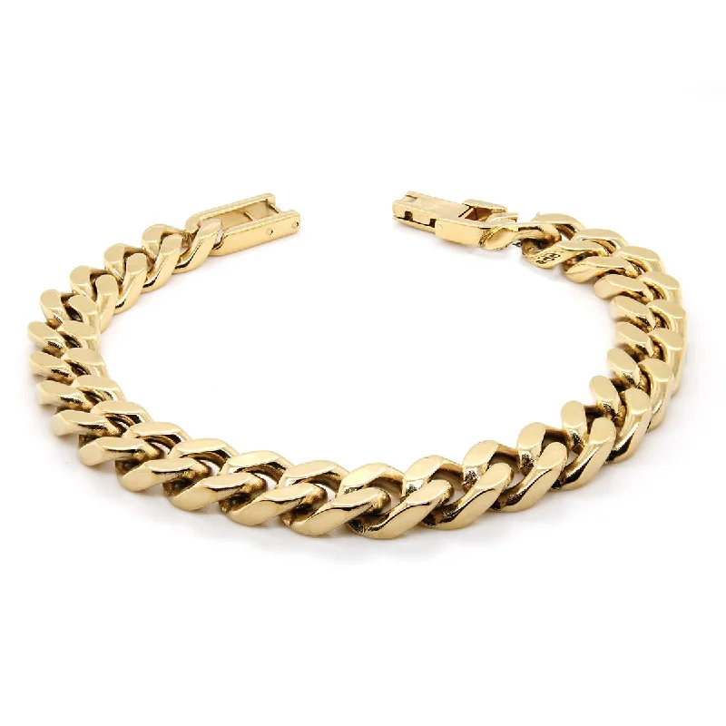 ladies-wedding-silver-bracelets-MENS GOLD PLATED STEEL CURB BRACELET, 9.4 MM