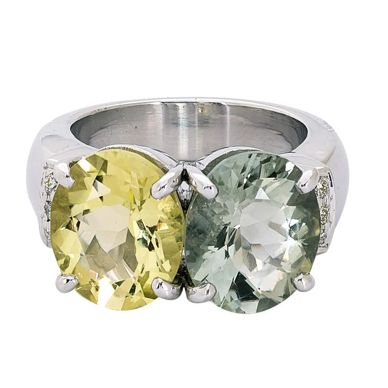 Ladies rings with charms -Ring- Lemon Quartz, Green Quartz and Diamond  (265LS)