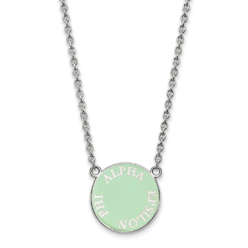 ladies-gemstone-flower-necklaces-Sterling Silver Alpha Epsilon Phi Small Enamel Disc Necklace